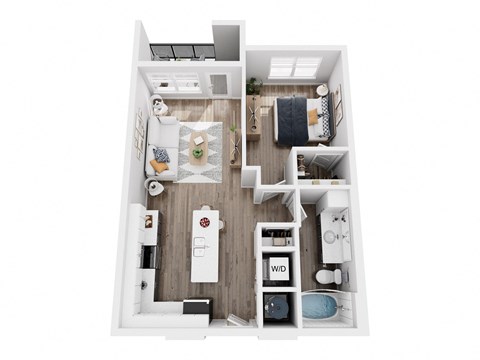 Floor plan for 1 bed, 1 bath, 671 sqft